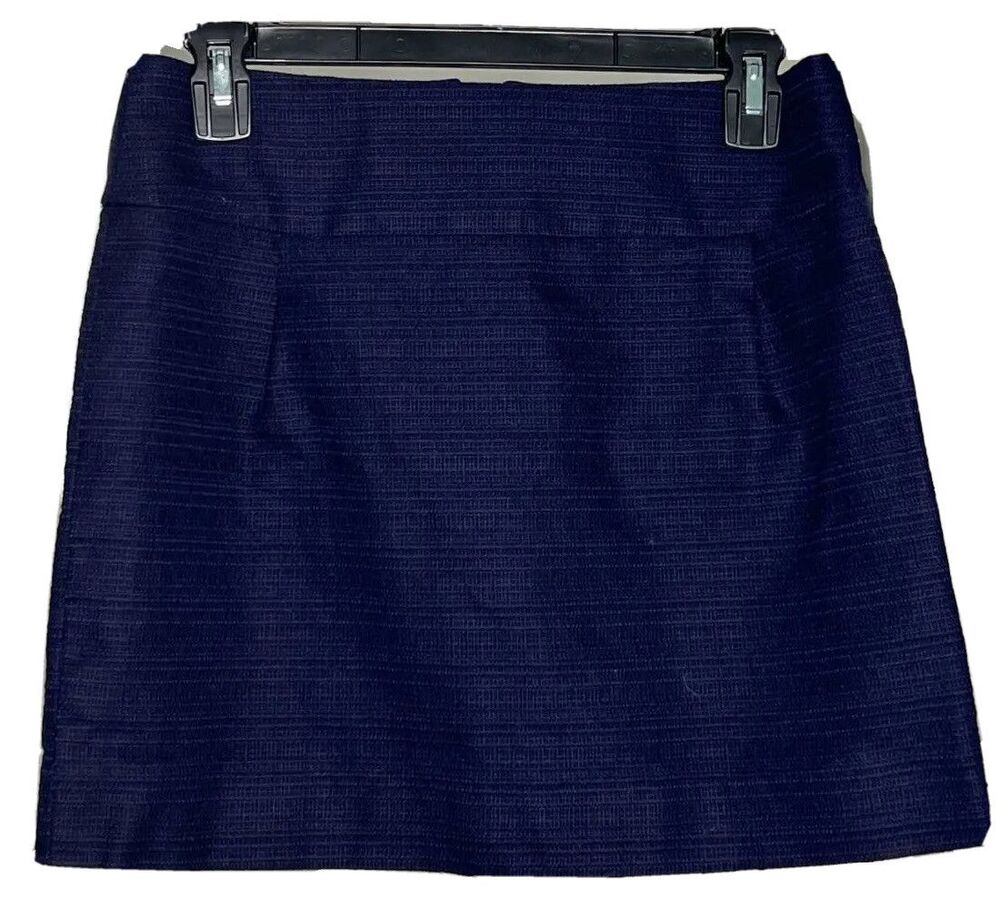 J Crew Mini Skirt Womens 4 Blue Tweed Textured Lined Zip Cotton Preppy EUC
